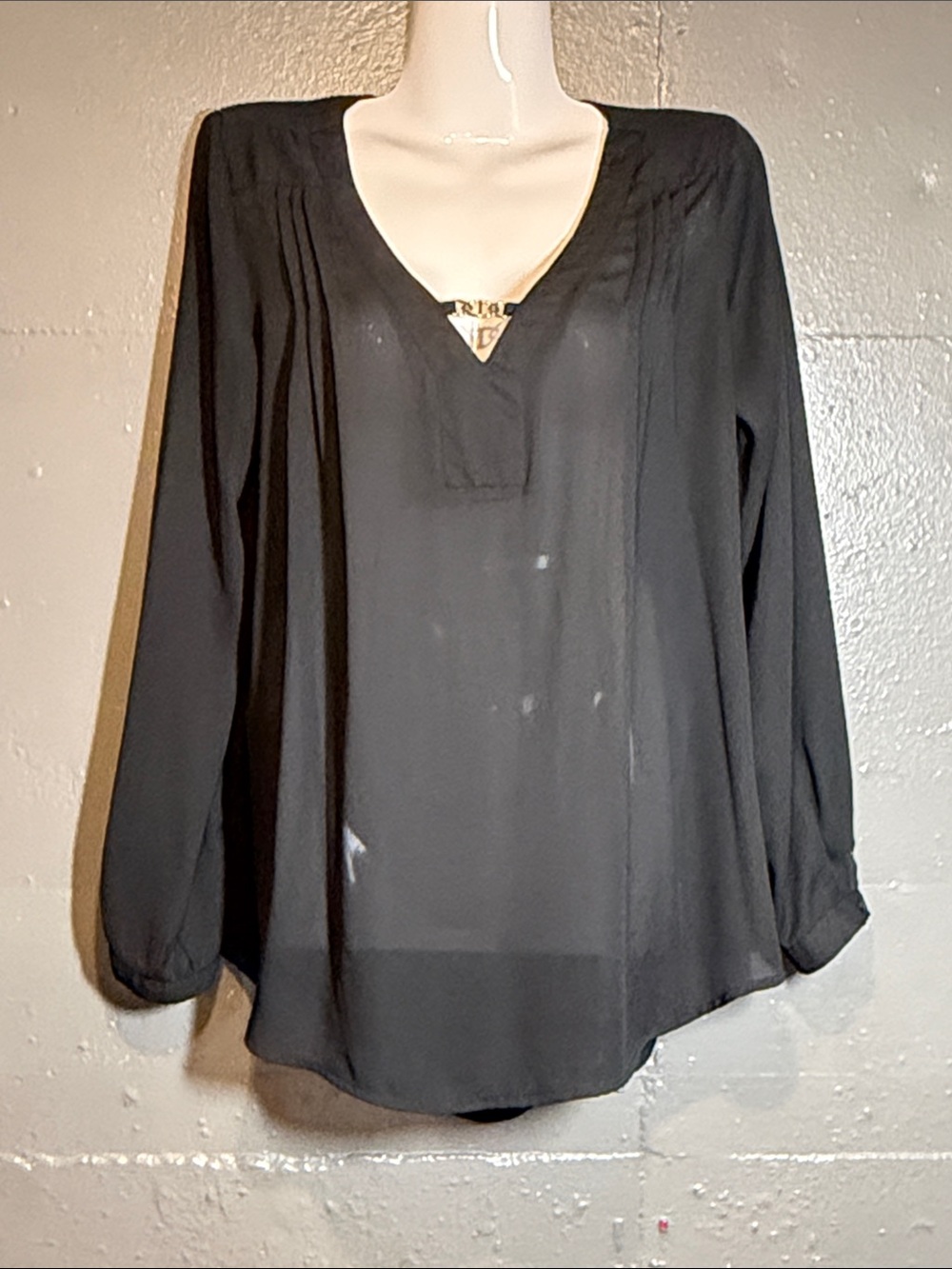 Collection B Black V-Neck Long-Sleeve Blouse